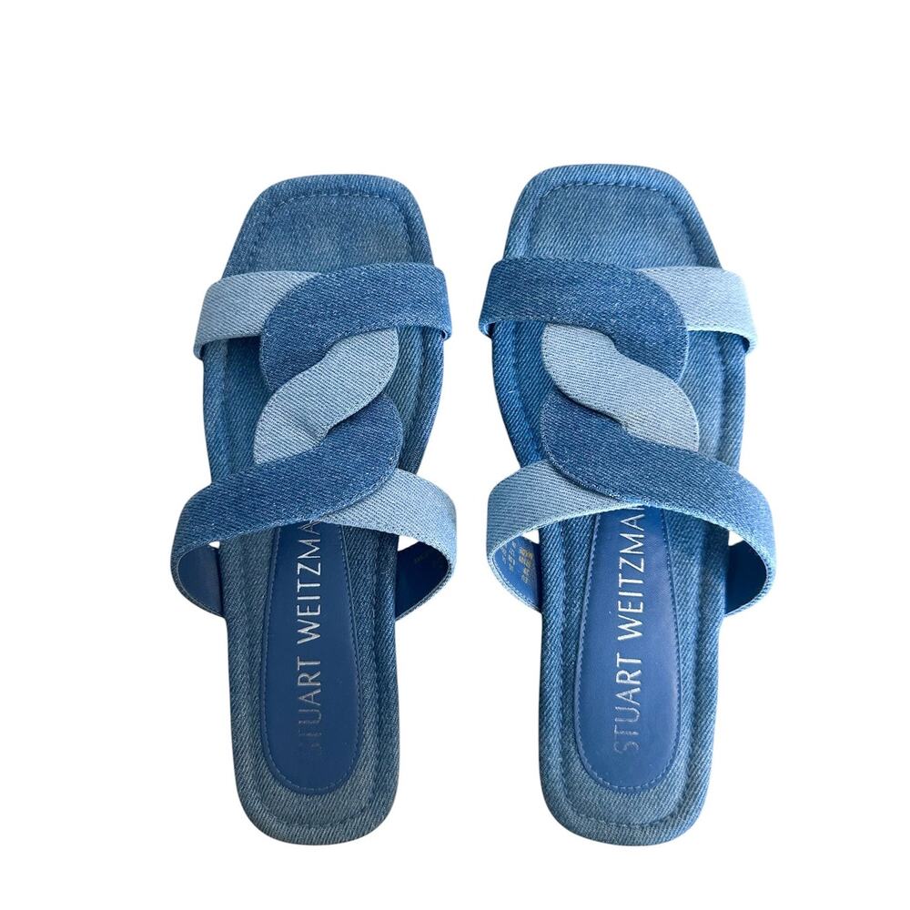 Stuart Weitzman Blue Denim Ibiza Slide Sandals 8.5